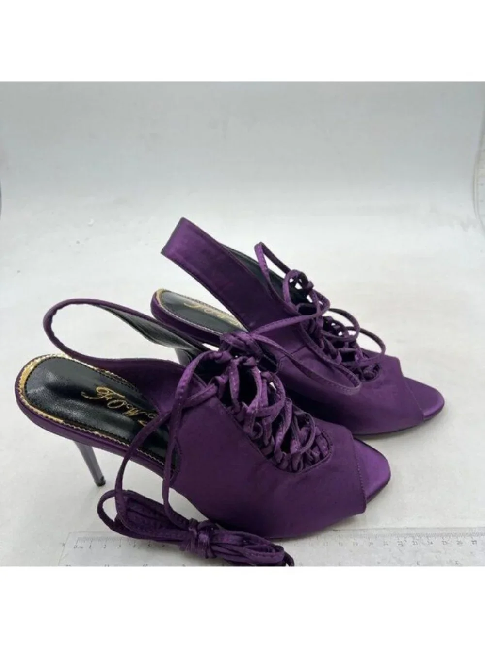 Women's Peep Toe Stilettos High Heeled Sandals Fashion Lace Up Zip Ladies Purple